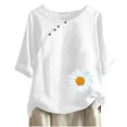thumbnail image 1 of Blusas de Manga Corta para las Mujeres Impresas Cuello Redondo Camiseta Casual, Blusa de Algodón de Imitación para las Mujeres, 1 of 4
