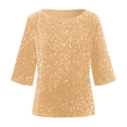 thumbnail image 5 of Breezora Haut à Paillettes Scintillant pour Femmes, Col Rond Tendance, Manches 3/4, Blouse à Paillettes, Chemise Festive pour les Fêtes, Essentiel de Garde-Robe Printemps Été, Taille P, Or, 5 of 5