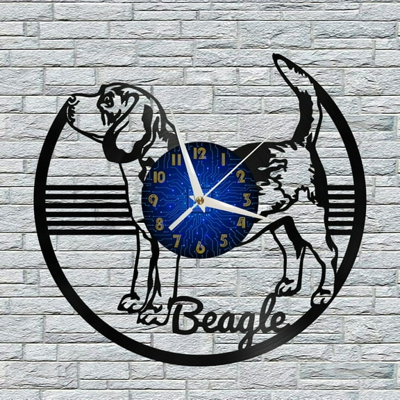 Beagle Vinyl Wall Clock, Vinyl Record Clock Wall Art Silent & Non-ticking(12 inchs B)