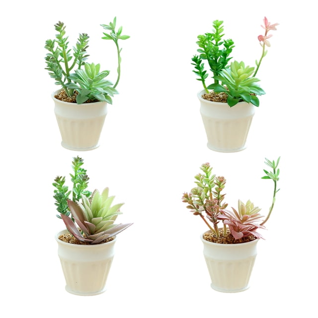 Mini suculentas de simulación de flores falsas en maceta, decoración creativa de moda, plantas verdes artificiales, 4 Uds.