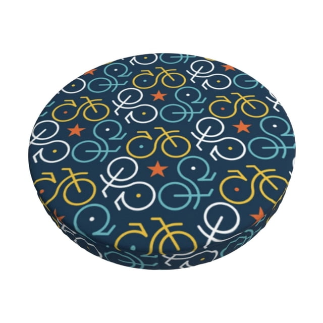 Disketp Bicycle Colorful Funda Redonda para Taburete, Funda de Cojín para Silla de Bar Suave y Elástica-14 inch