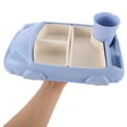 thumbnail image 2 of Bandeja de cena creativa con forma de coche, de plástico y fibra de bambú, a prueba de caídas, para arroz, platos individuales para bebés, juego de cubiertos infantiles con vaso de agua (azul), 2 of 8