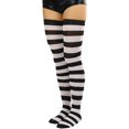 thumbnail image 3 of ToBeInStyle Womens Vibrant Horizontal Wide Striped Thigh High Stockings - Black w/ White Stripes - One Size, 3 of 4