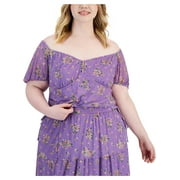 Love, Fire Womens Plus Floral Print Gathered Sides Cropped