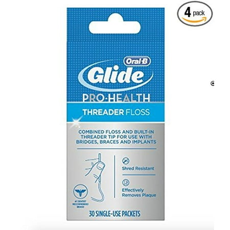 Threader Floss (Pack of 4), For use with bridges, braces and implants By