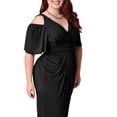 thumbnail image 4 of Uhndy Women Plus Size Sexy Stretch Dress Off Shoulder Wrap Sweetheart Party Midi Dresses Comfort Soft Short Sleeve Pleted Belt Dress, 4 of 6