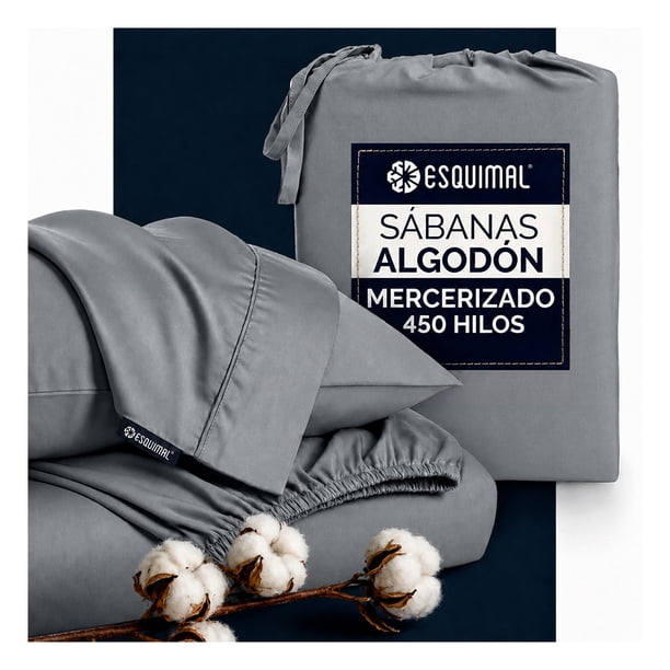 Juego De Sábanas Matrimonial Algodón Mercerizado Premium 450 Hilos Esquimal, Certificación Oeko-tex, Gris