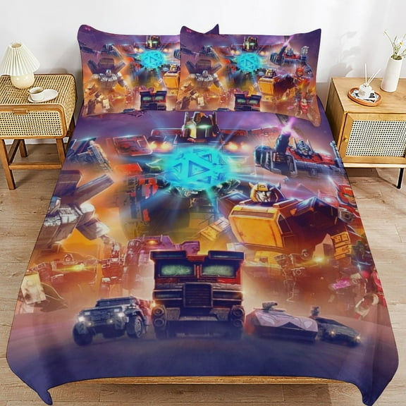 Thickened Bed Three Piece Set, TransformersPrinted Soft Bedding Set With Pillow Shams 86"x70"