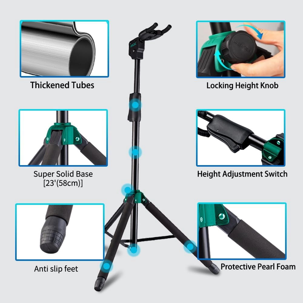 Guitar Stand - Heavy Duty Auto-Lock, Adjustable for Acoustic/Electric Guitars & Bass, 33lbs Capacity, 360° Non-Slip Base | Portable for Stage/Travel/Studio