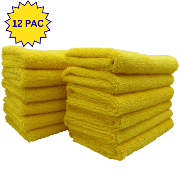 AUTOSTENA Chiffons de Nettoyage en Microfibre Jaune, 16 x 16 Pouces, Lot de 12, 400 Gsm