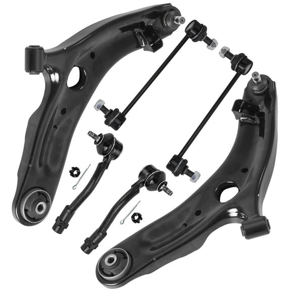 Detroit Axle - Front 6pc End Suspension Kit for 2010-2013 Kia Soul, 2 Lower Control Arms with Ball Joint Assembly 2 Stabilizer Sway Bar End Links 2 Outer Tie Rods 2011 2012 Replacement