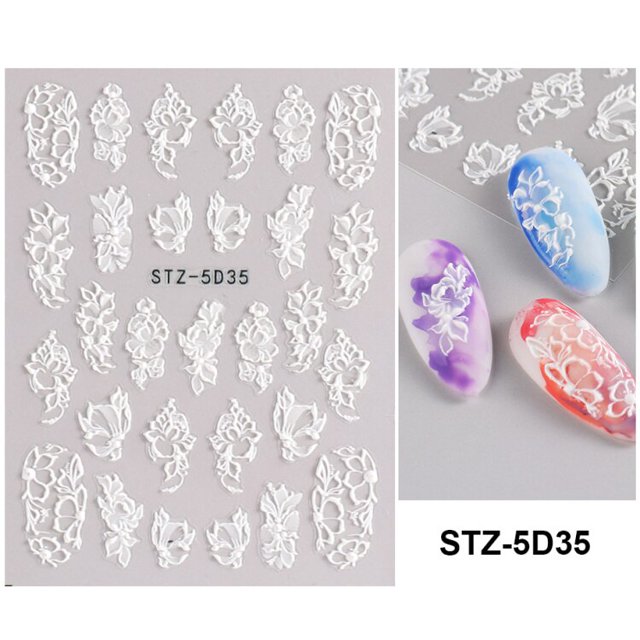 Uds 5D pegatinas de uñas flores encaje Gel calcomanías acrílico grabado deslizadores láminas en relieve manicura decoración de uñas LA5D-K-2 Tan Jianjun unisex