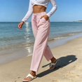 thumbnail image 3 of GZMOALH Women's Striped Print Elastic Waist Drawstring Wide Leg Pants with Pockets Casual Loose Fit Long Pants, 3 of 9