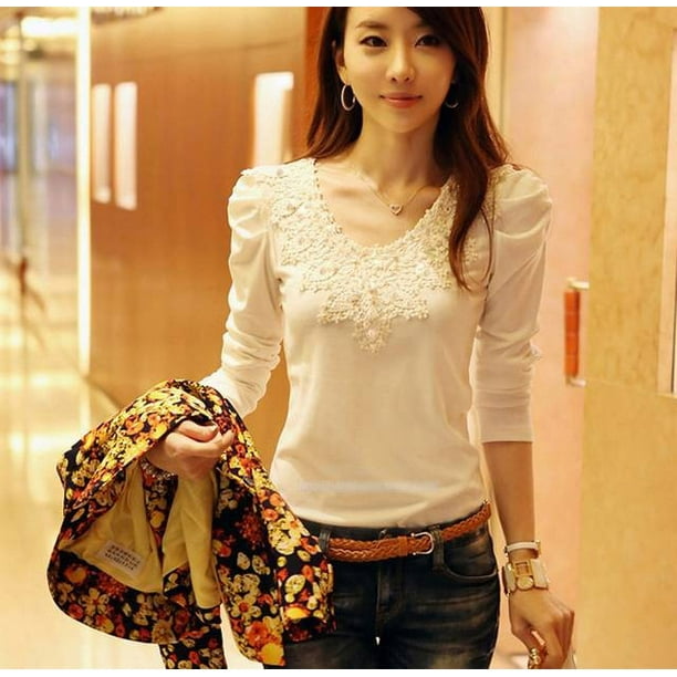New Women Fashion Korean Slim Top Long Sleeve T Shirt Blouse 