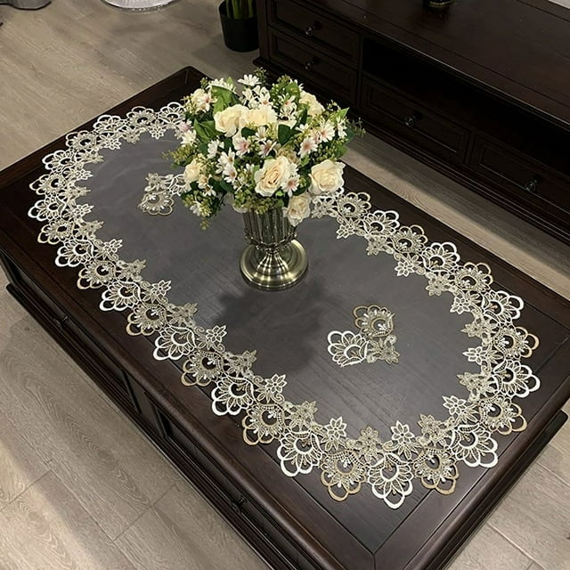 CHUANK Embroidered Lace Table Runner Coffee Table Runner Placemat Nightstand Dresser Scarf Table Centerpiece Doily
