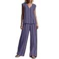thumbnail image 2 of Pounoo Women's Loungewear Sets Vertical Stripe Sleeveless V Neck Top And Wide Leg Pants Two Piece Outfits Daily Wear Lightweight Breathable Loose Fit Sets Gift, 2 of 6