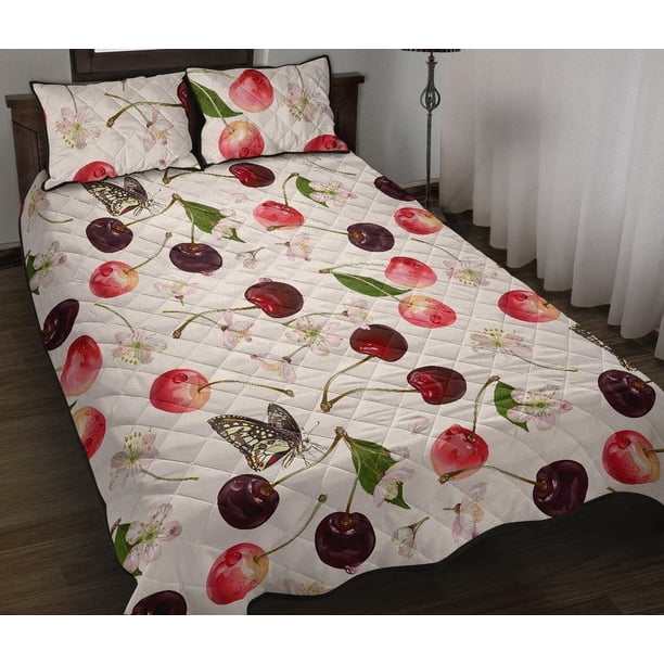 Juego de Cama Colcha Flor Cerezo Patrón Mariposa