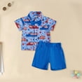 thumbnail image 2 of Toddler Baby Boy 4th of July Outfit American Flag Print Bow Tie Button Down Shirt & Shorts, 2-Piece Patriotic Summer Set 6-12 Months, 2 of 6