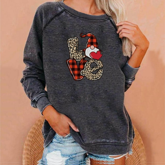 Offres de Liquidation! Aqestyerly Hauts de Noël pour Femmes Liquidation Mode Femmes Col Rond T-Shirt à Manches Longues Imprimé Chandail en Molleton Blouse Hauts