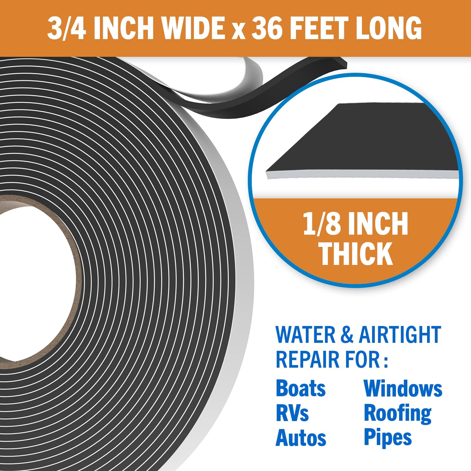 Better Boat Sealing Double Sided Putty Tape RV Window Seal Kit Butyl Sealant Tape, Black