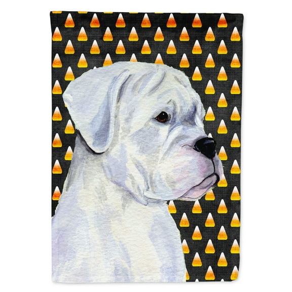 Carolines Treasures SS4302-FLAG-PARENT Boxer White Candy Corn Halloween Portrait Flag  multicolor
