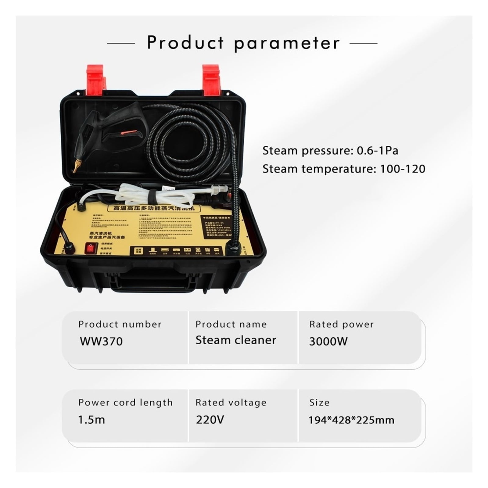 Commercial 3KW Steam Cleaner, Multifunctional Air Conditioning Kitchen Hood Car Steaming Cleaner, Sterilization Disinfector ,Efficient Cleaning
