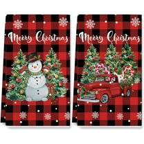 JOOCAR Christmas Red Black Buffalo Plaid Snowman Xmas Trees Polyester Kitchen Towels 16"x27.5"