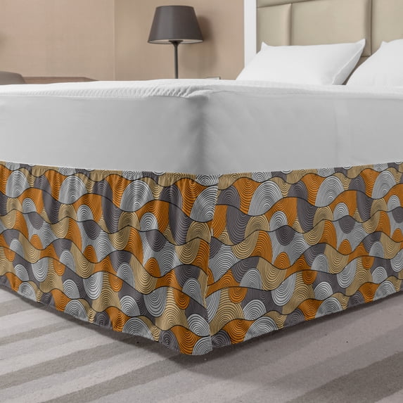 Waves Bed Skirt, Abstract Pattern Illustration with Waves Hand-drawn Style Graphic Ornamental Curves, Elastic Bedskirt Dust Ruffle Wrap Around for Bedding Decor, 4 Sizes, Multicolor, by Ambesonne