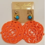 Kenneth Jay Lane Gold Plated Resin Turquoise Coral Drop Wire Pierced Earrings