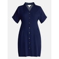thumbnail image 6 of Time and Tru Women's Linen Blend Pleated Mini Shirtdress with Short Sleeves, Sizes XS-XXXL, 6 of 6