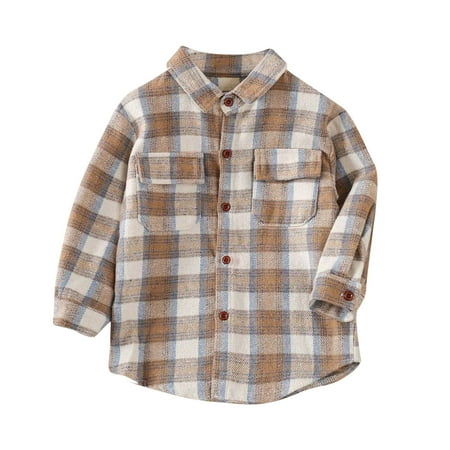 

Kids Toddler Baby Boys Girls Flannel Shirt Jacket Plaid Long Sleeve Lapel Button Down Fall Shirt Coat Baby Outwear