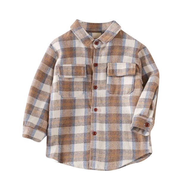 Gibobby blusas aesthetic Niños pequeños bebés niños niñas camisa de franela chaqueta a cuadros manga larga solapa botón abajo otoño camisa abrigo prendas de vestir (Beige, 4-5 Años)