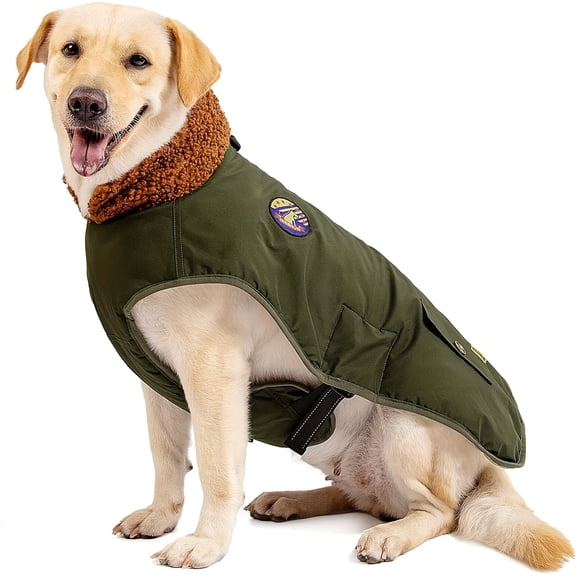 Windproof dog jacket, thickened and warm pet clothing for winter, with adjustable chest strap, ultra-warm fleece-lined jacket, suitable for medium and large dogs for outdoor walks and protection in c