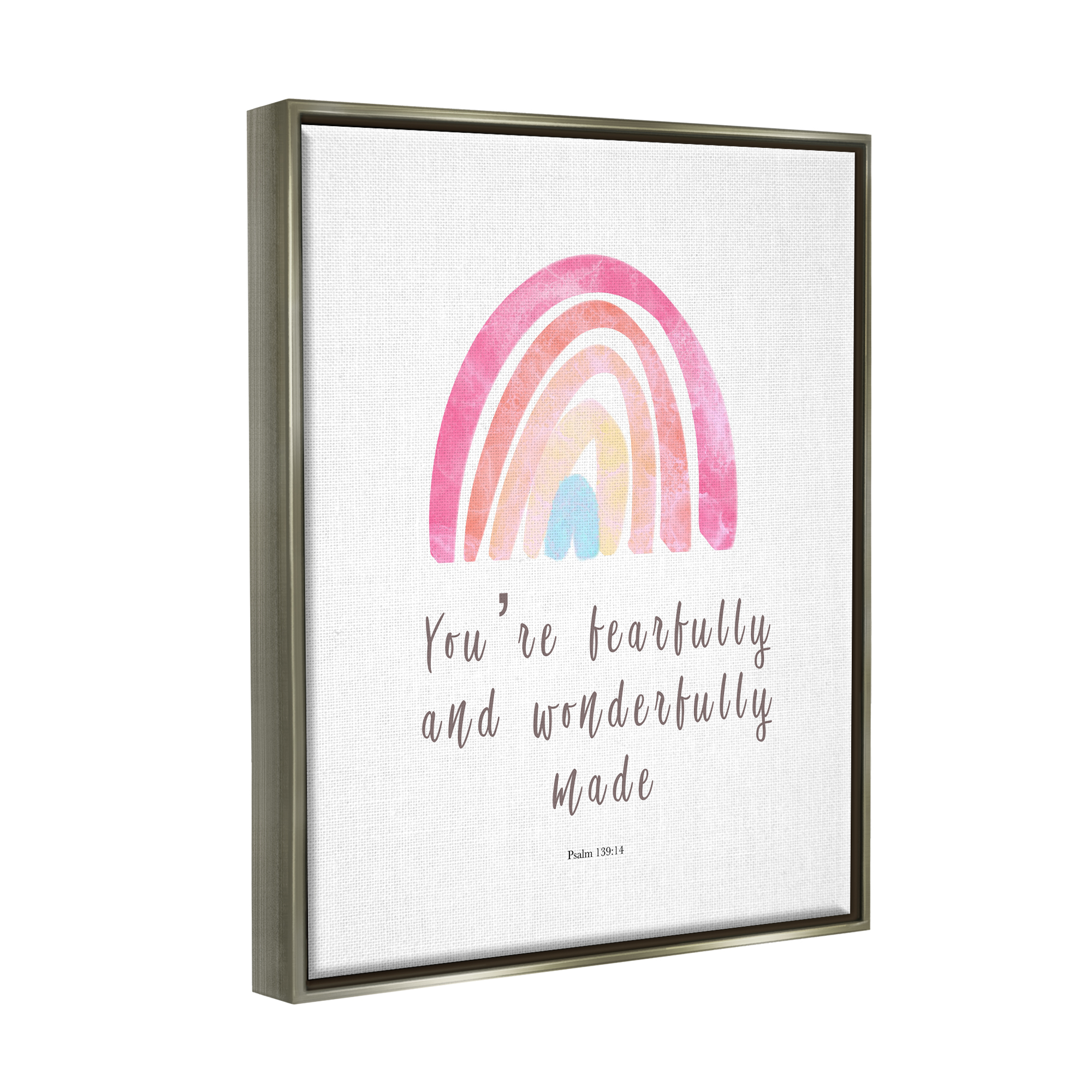 Stupell Industries Psalm 139:14 Rainbow Religious Painting Gray Floater Framed Art Print Wall Art, 25 x 31
