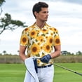 thumbnail image 2 of Kdxio Yellow Polka Dot Sunflower Print Men's Short Sleeve Polo Shirt,Midweight Men's Shirt, 2 of 5