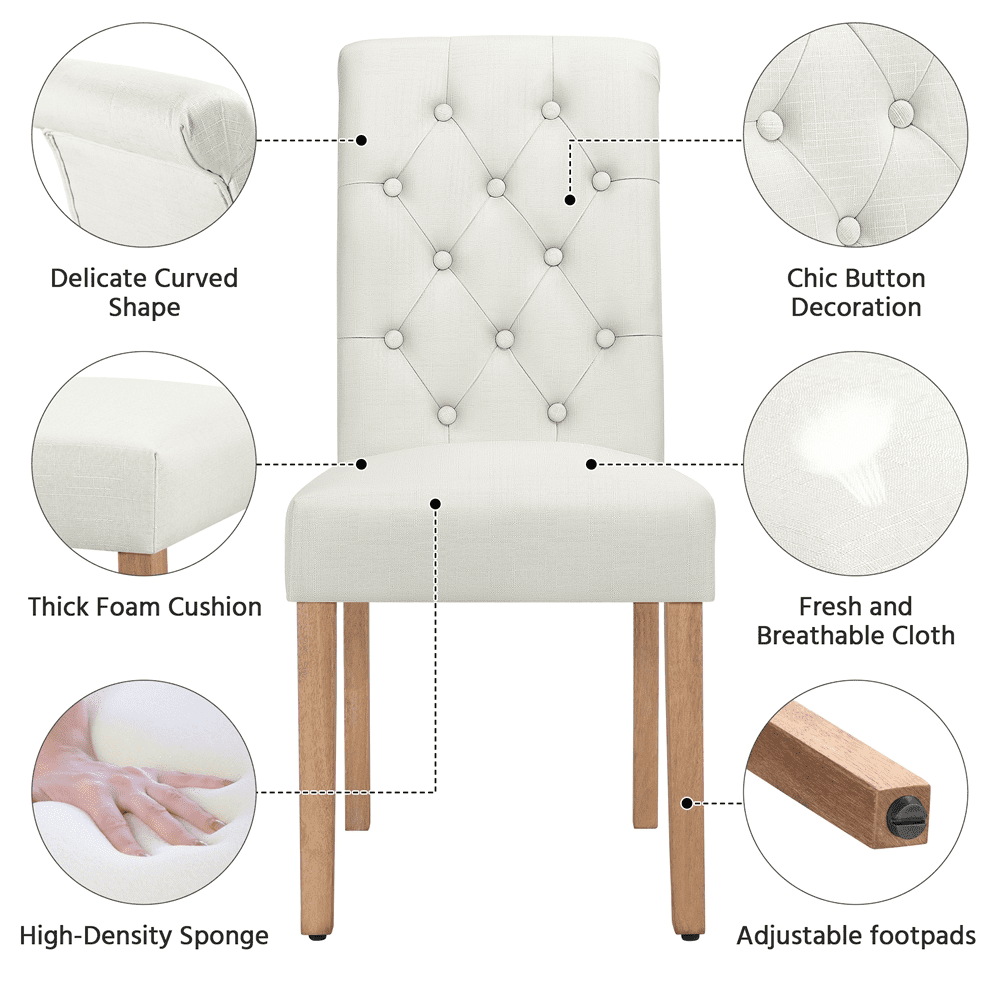 Alden Design Padded Parsons Fabric Upholstered Dining Chairs, Beige, 6 Pieces