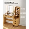 thumbnail image 5 of Joyyskill Fluted Vanity Desk with Large Mirror and Lights, Modern Wood Makeup Vanity Desk with Glass Top, Charging Station, 5 Drawers Adjustable Open Shelves, Dressing Table for Bedroom, Natural Oak, 5 of 7