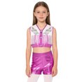 thumbnail image 3 of TiaoBug Kids Girls Western Cowgirls Outfits Cheerleading Crop Top with Metallic Shorts Set for Stage Performance Pink 10, 3 of 7