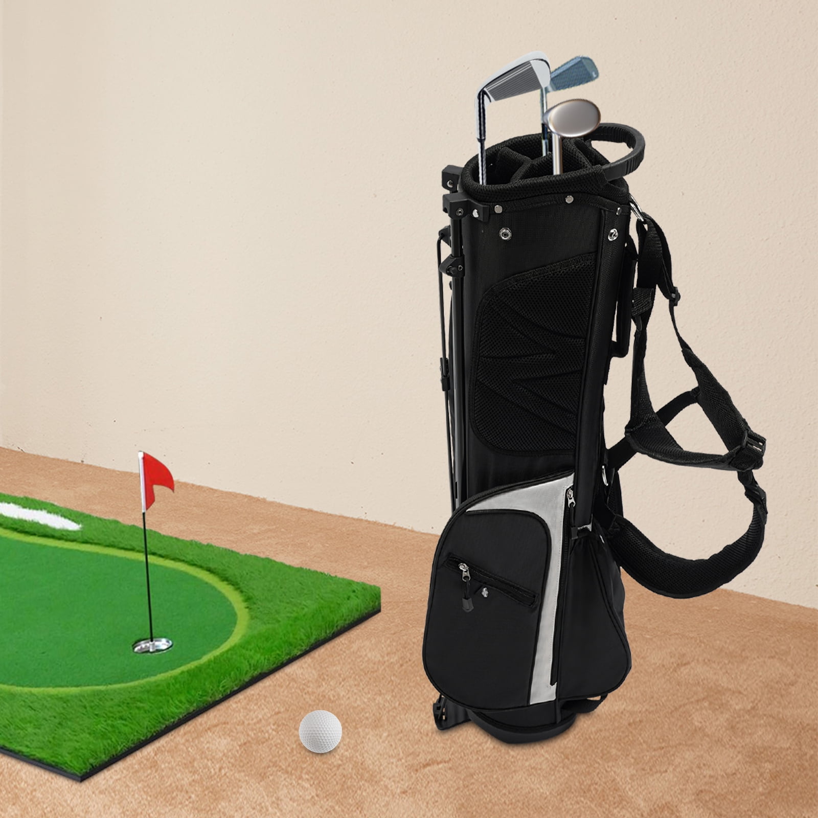 Black White Golf Stand Bag with Dual Shoulder Straps Lightweight 5.25 lbs Nylon Construction