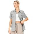thumbnail image 6 of FEN AI Grey Casual Summer Tops Women Button Up Fishing Shirts Short Sleeve Blouses UPF 50+ Sun Protection Outdoor Hiking Shirt with Pockets, 6 of 10