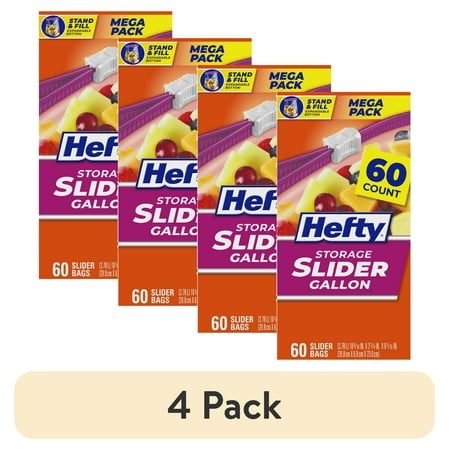 (4 pack) Hefty Slider Gallon Storage Bags, 60 Count