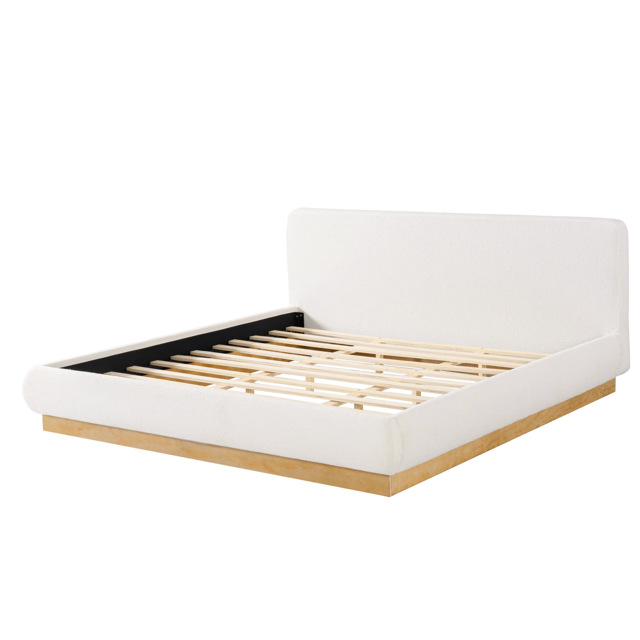 Christopher Knight Home King Boucle Upholstered Platform Bed Frame with Headboard, Natural+White