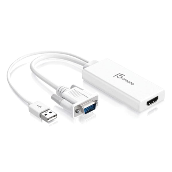 j5create JDA214 VGA to HDMI Cable with Built-in USB Power Cable, White