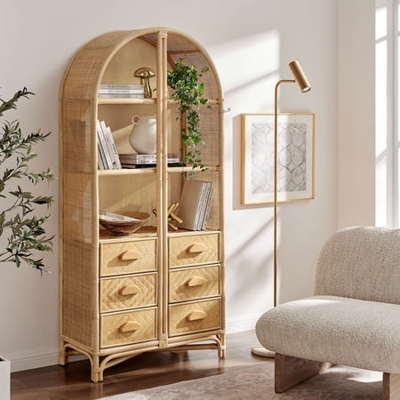Modway Jane 71 Inch Tall Arched Natural Rattan Bookshelf in Natural