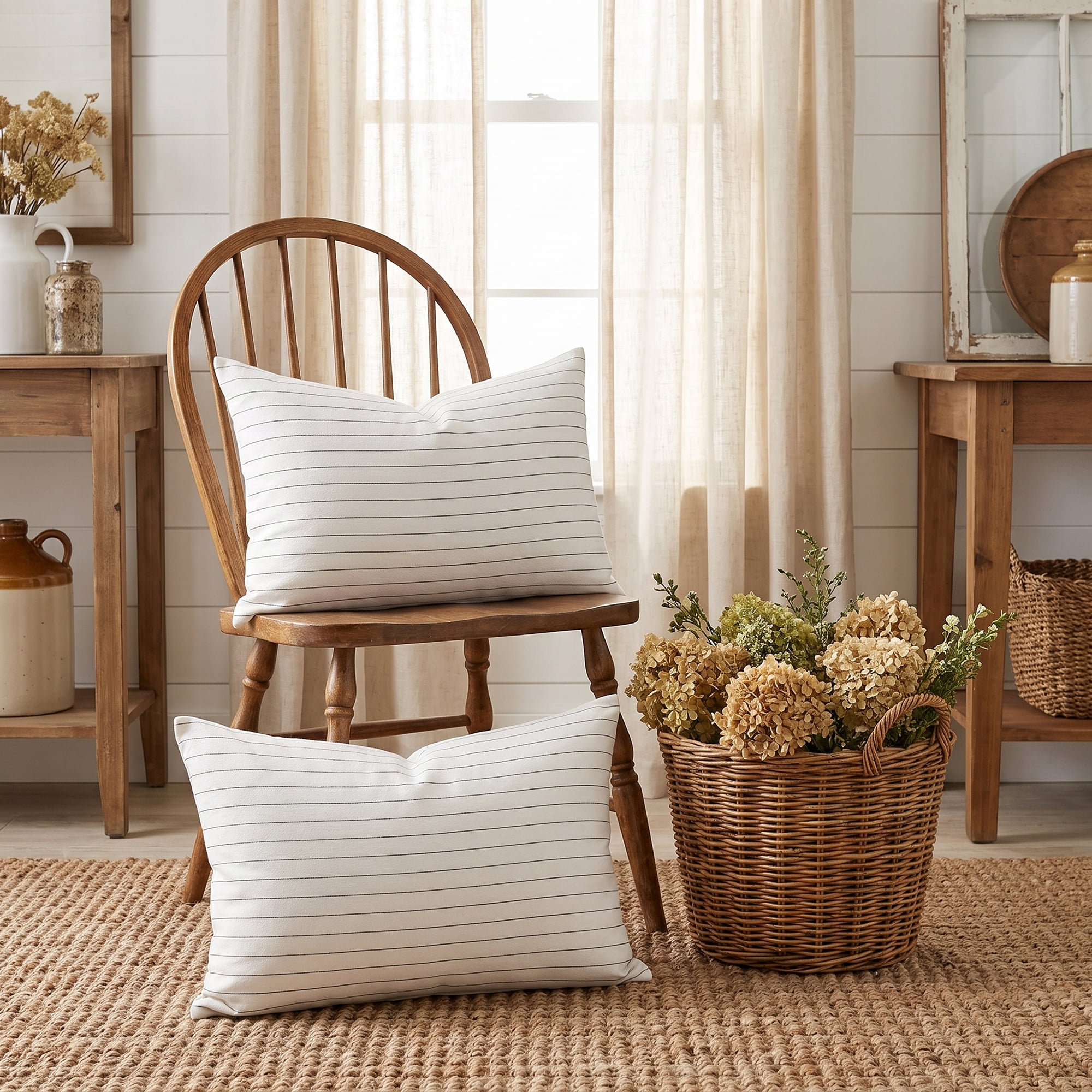 Unique Bargains 2 Pack Fine Stripe Throw Pillow Covers Cotton Blend Cases White 20"x12"