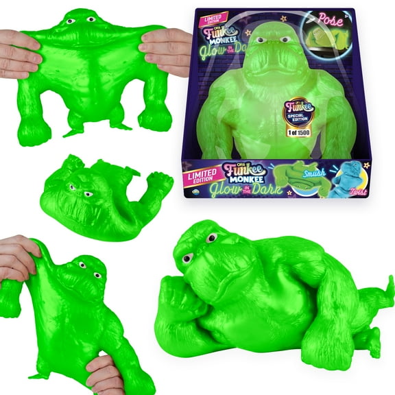 ORB Funkee Monkee GLOW (Green) Squishy Monkey Toy - Limited Edition (2500 Produced) - Big 4.5 Lb Stretchy Monkey - Squeeze for Stress Relief - Collectible Glow in the Dark Fidget Toy, Stress Gorilla