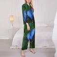 thumbnail image 3 of Salouo Blue Morpho butterfly Pattern Women's Pajamas Set Long Sleeve Button Down Sleepwear Soft Pj Lounge Sets for women 2 Piece Pjs Set with Long Pants-XX-Large, 3 of 7