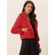 thumbnail image 3 of Abrigo mullido de piel sintética Allegra K Chaqueta recortada Rojo XL, 3 of 6