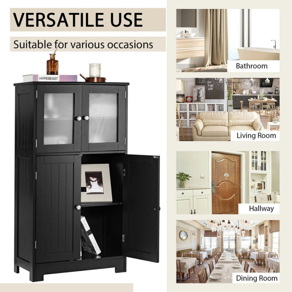 Finihen Bathroom Storage Cabinet, Bathroom Floor Cabinet, Bathroom Floor Storage Locker Kitchen Cabinet with Doors and Adjustable Shelf, for Bathroom, Living Room, Bedroom, Kitchen, Black Finihen Bathroom Storage Cabinet, Bathroom Floor Cabinet, Bathroom Floor Storage Locker Kitchen Cabinet with Doors and Adjustable Shelf, for Bathroom, Living Room, Bedroom, Kitchen, Black