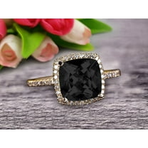2.05 Carat Cushion Cut Black Diamond Moissanite Diamond Engagement Ring On 10K Black Diamond Moissanite Yellow Gold Ring